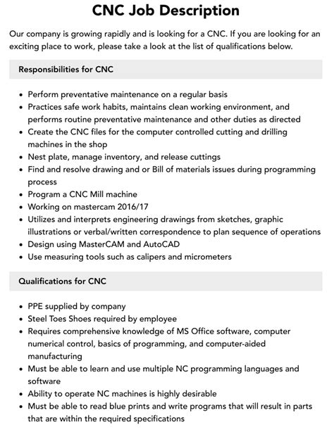 cnc turner job description